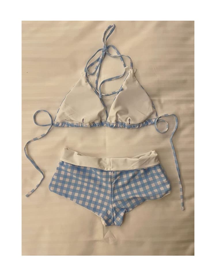 Chic Plaid Bikini Set Push Up Swimsuit