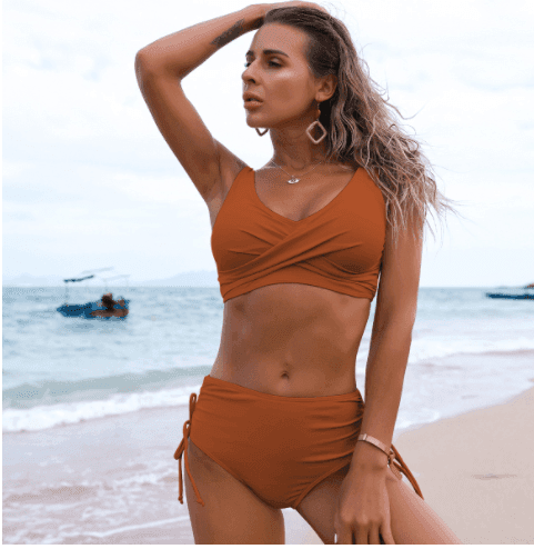 High Waisted Twist Bikini Swimsuit Two Piece Set