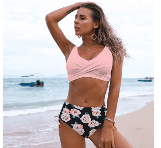 High Waisted Twist Bikini Swimsuit Two Piece Set