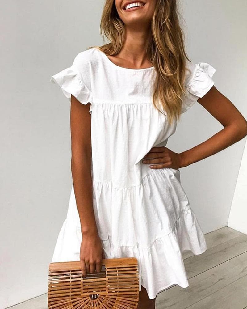 White Ruffled Tiered Casual Mini Dress