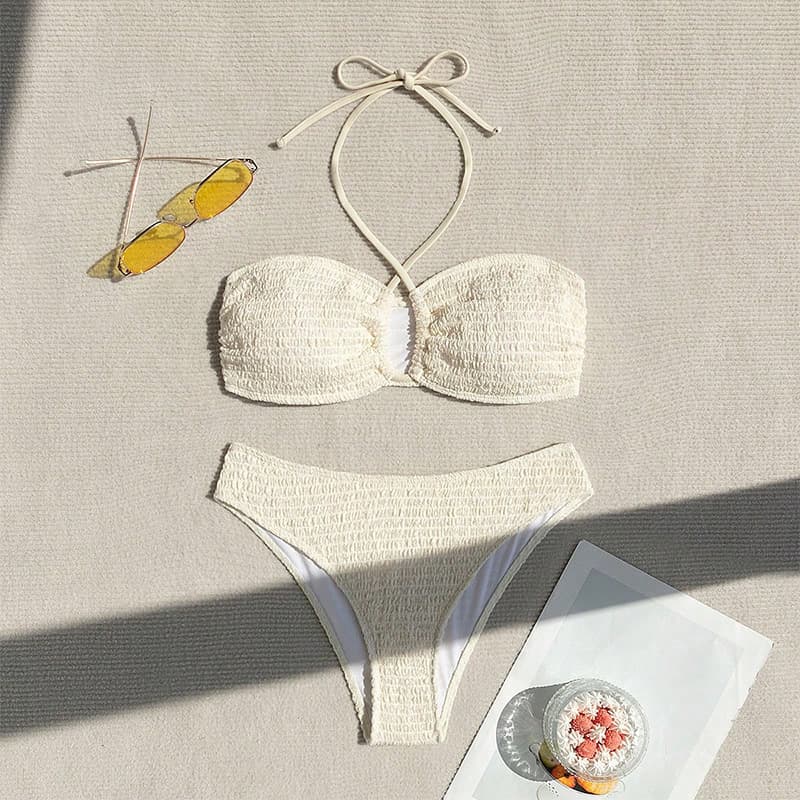 Halter Neck Shirred Bikini Set