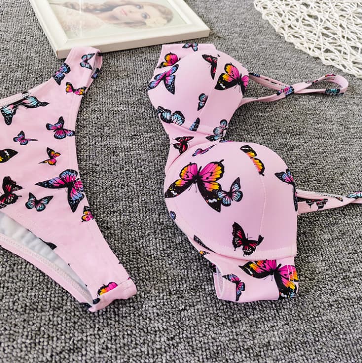 Butterfly Print Bikini High Cut Swimsuit