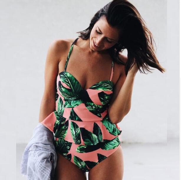Floral High Waisted Bikini Set with Push Up Top