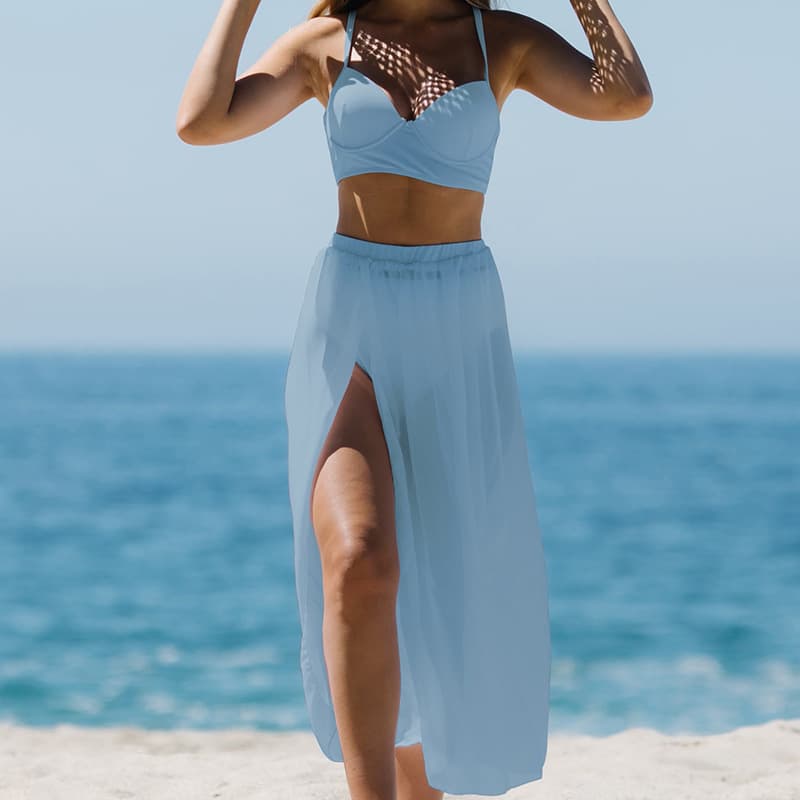 Women's Chic 3 Piece Bikini Set with Maxi Skirt Cover Up