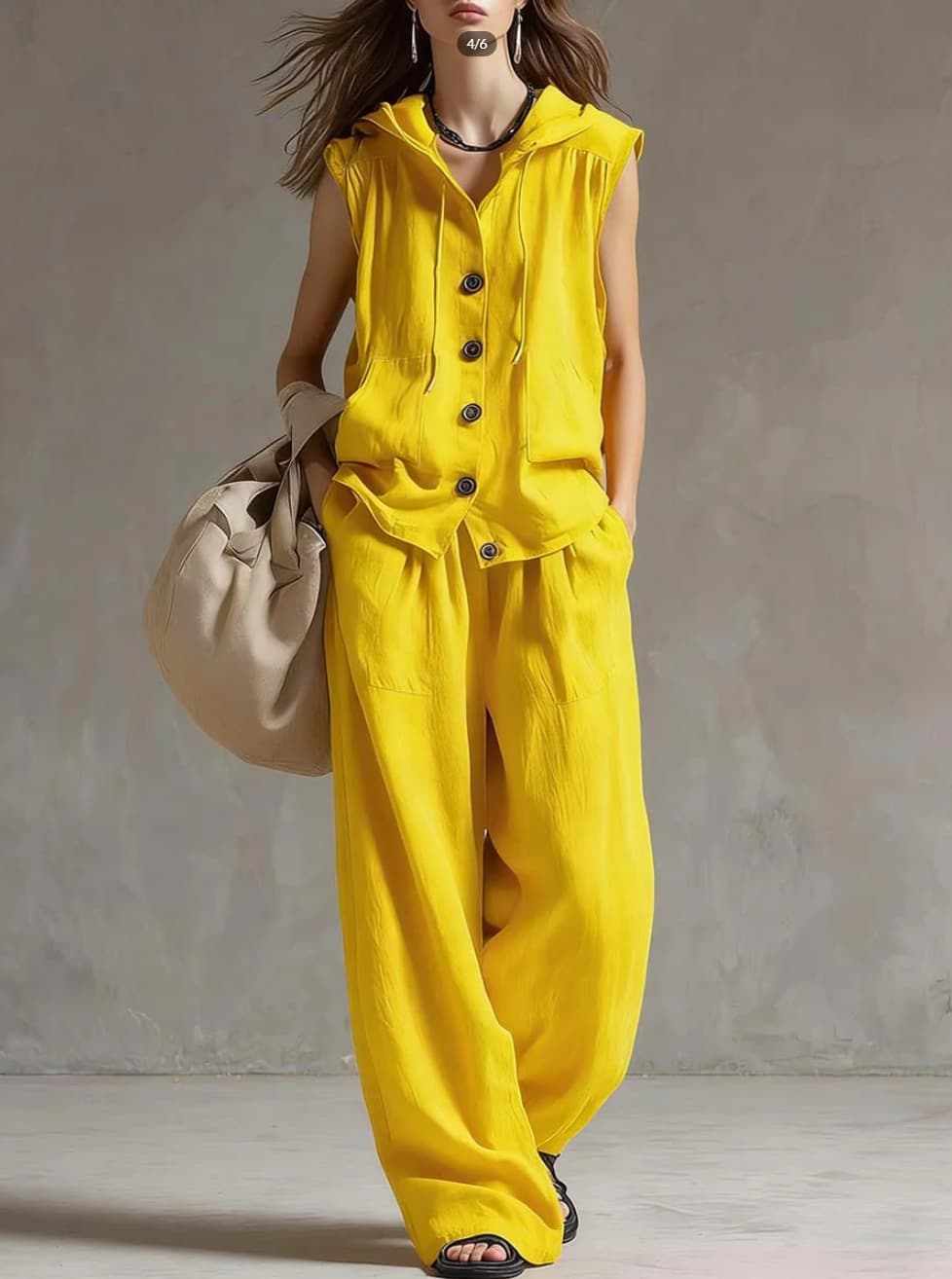 Sleeveless Hooded Top & Wide Leg Pants Set for Casual Style