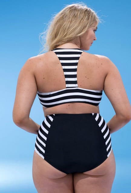 Split Stripe High Waisted Bikini Set