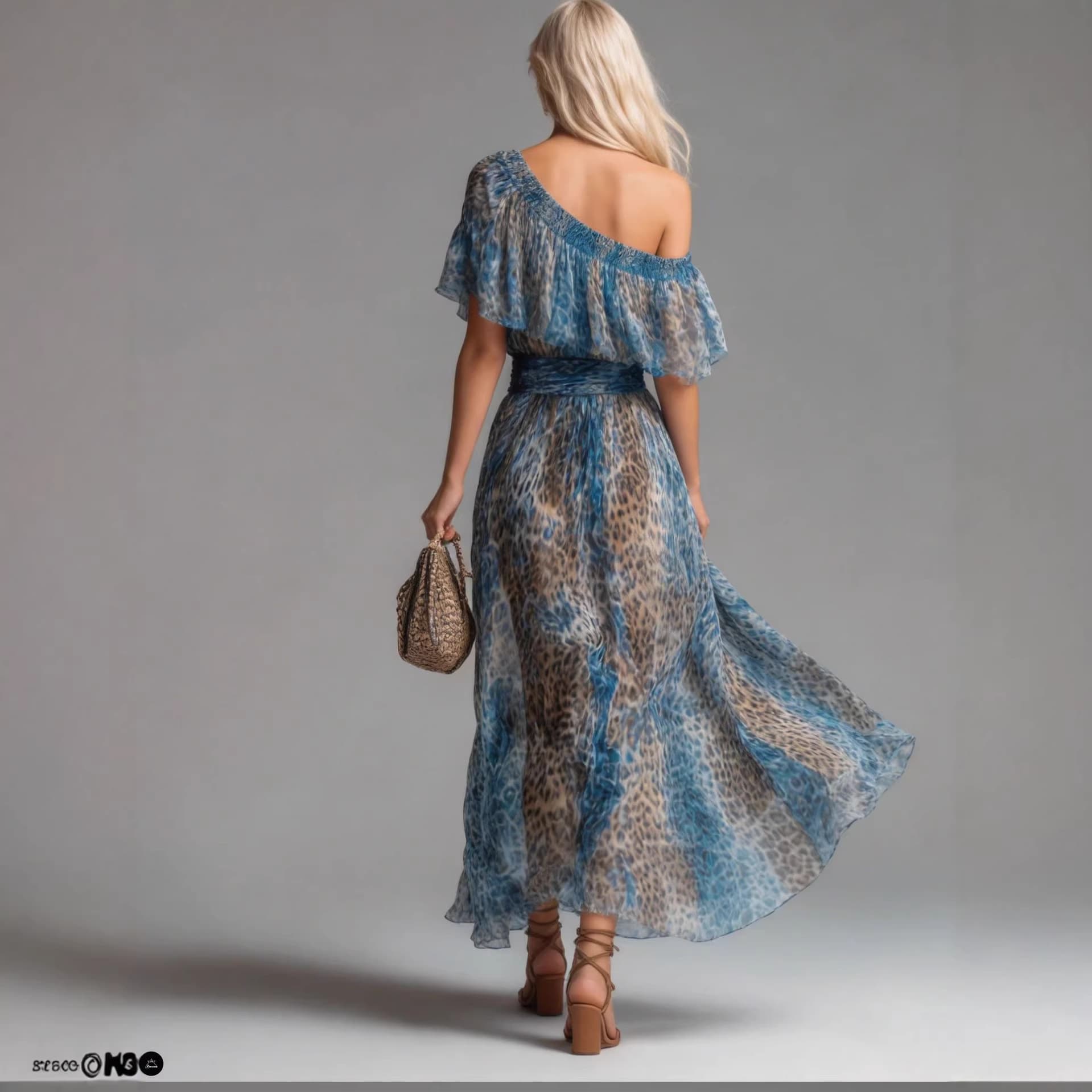 Leopard Print Off Shoulder Chiffon Maxi Dress