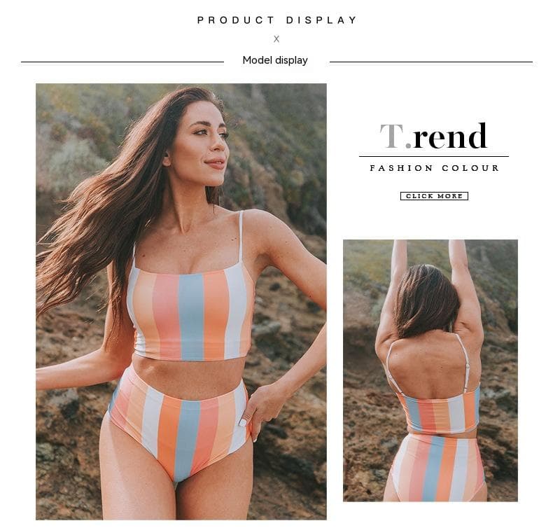 Striped High Waisted Bikini Set