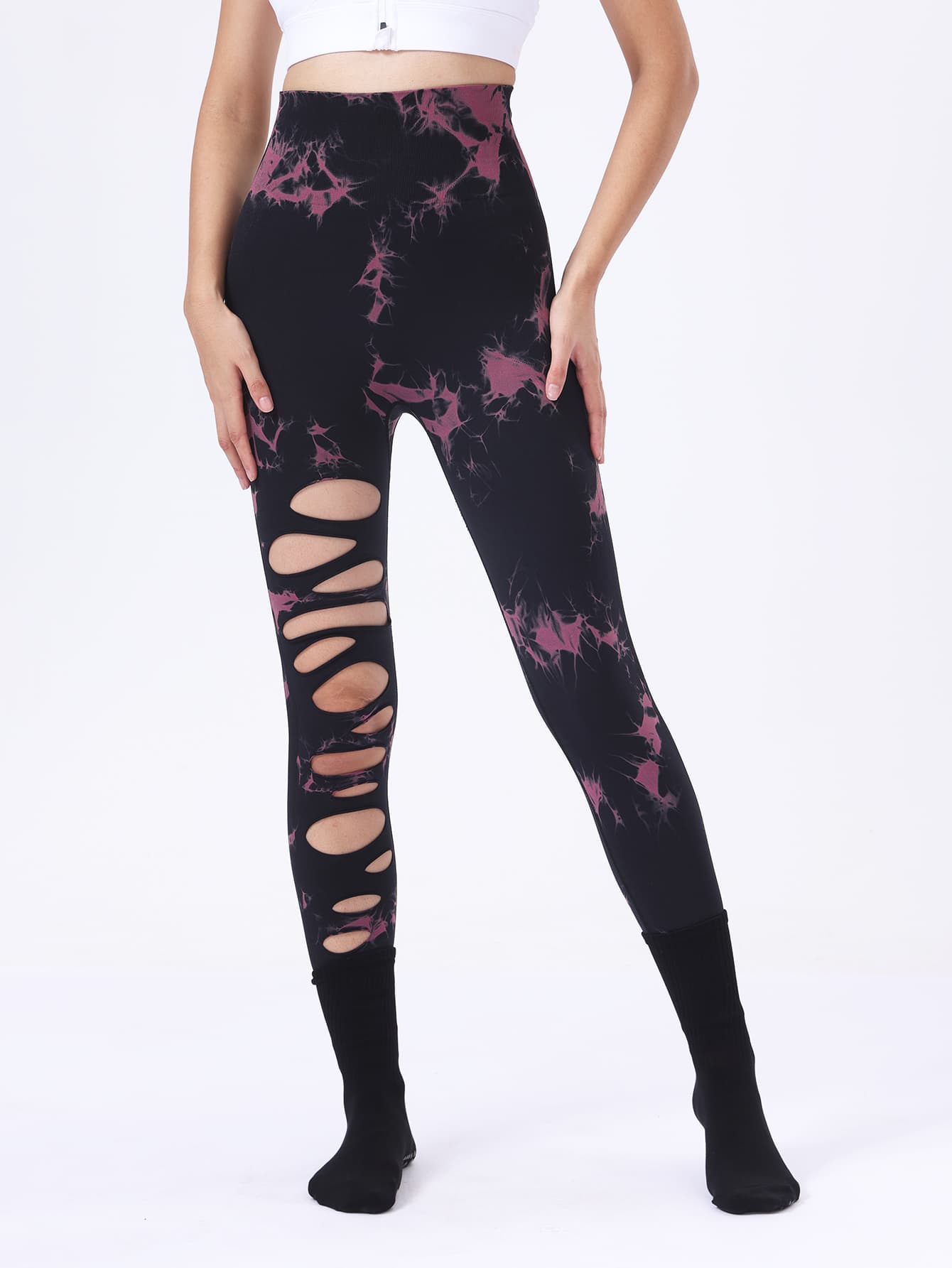 3 Pack Tie Dye Ripped Leggings with Scrunch Butt Lift