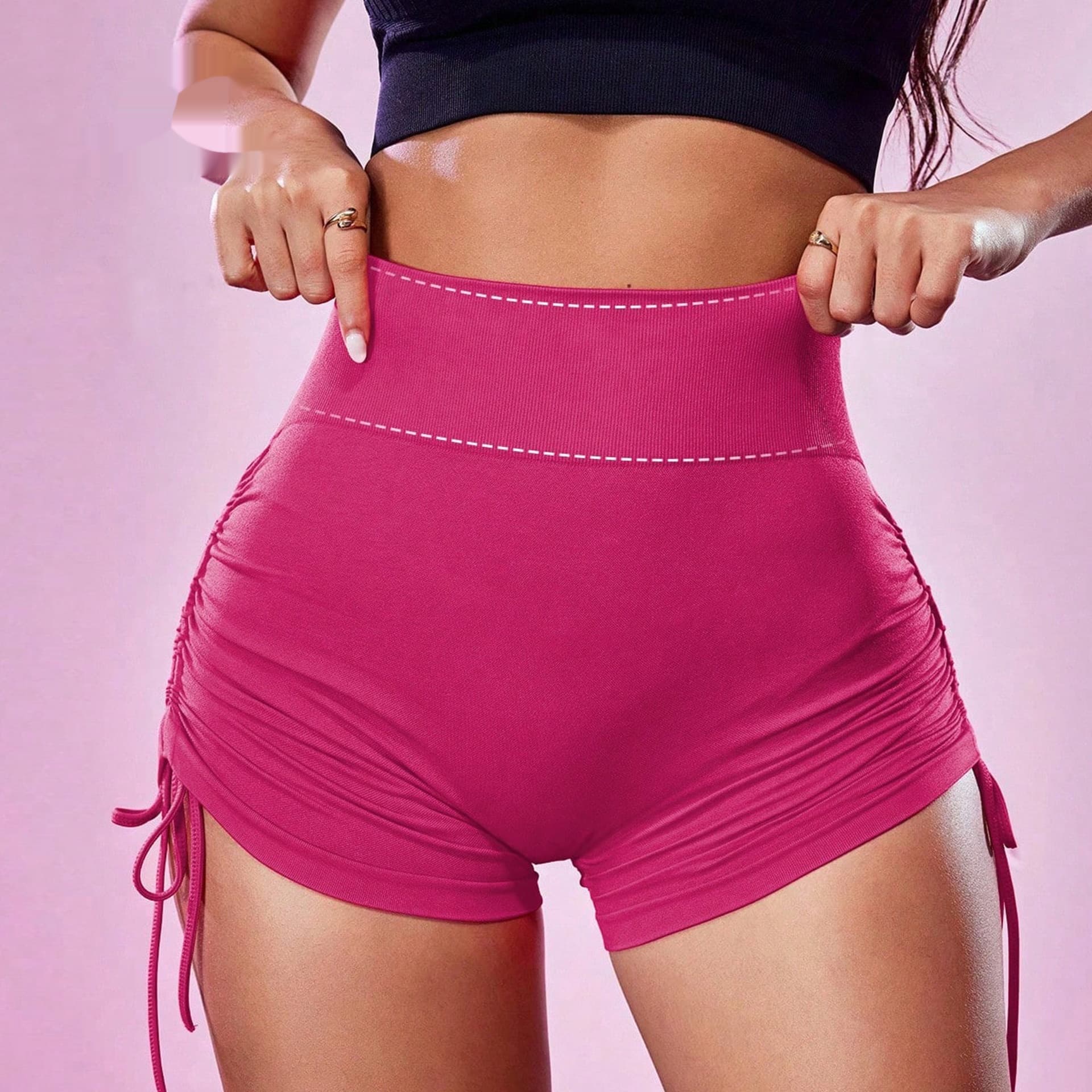 High-Waist Ruched Drawstring Yoga Shorts