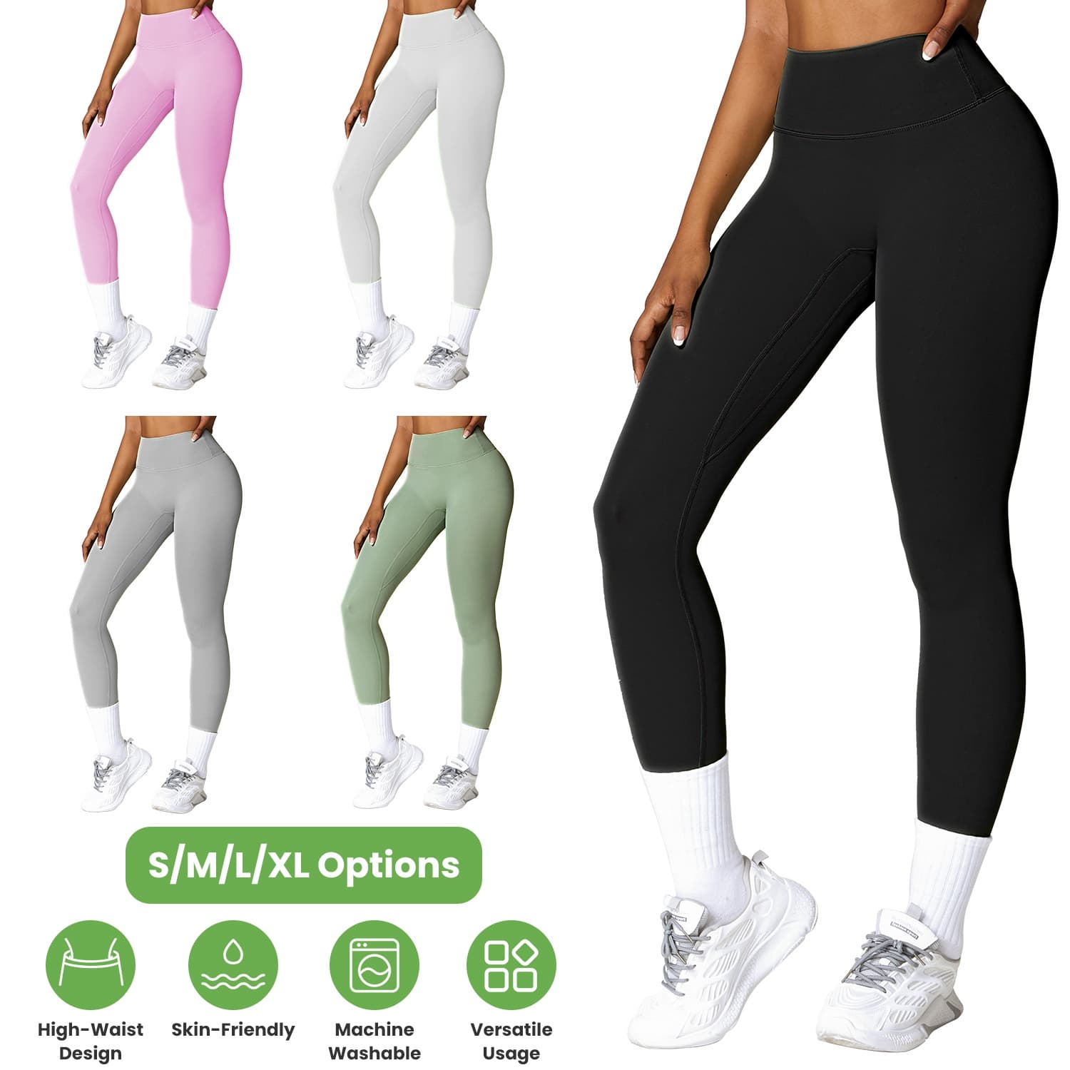 High Waisted Tummy Control Workout Leggings with No Front Seam