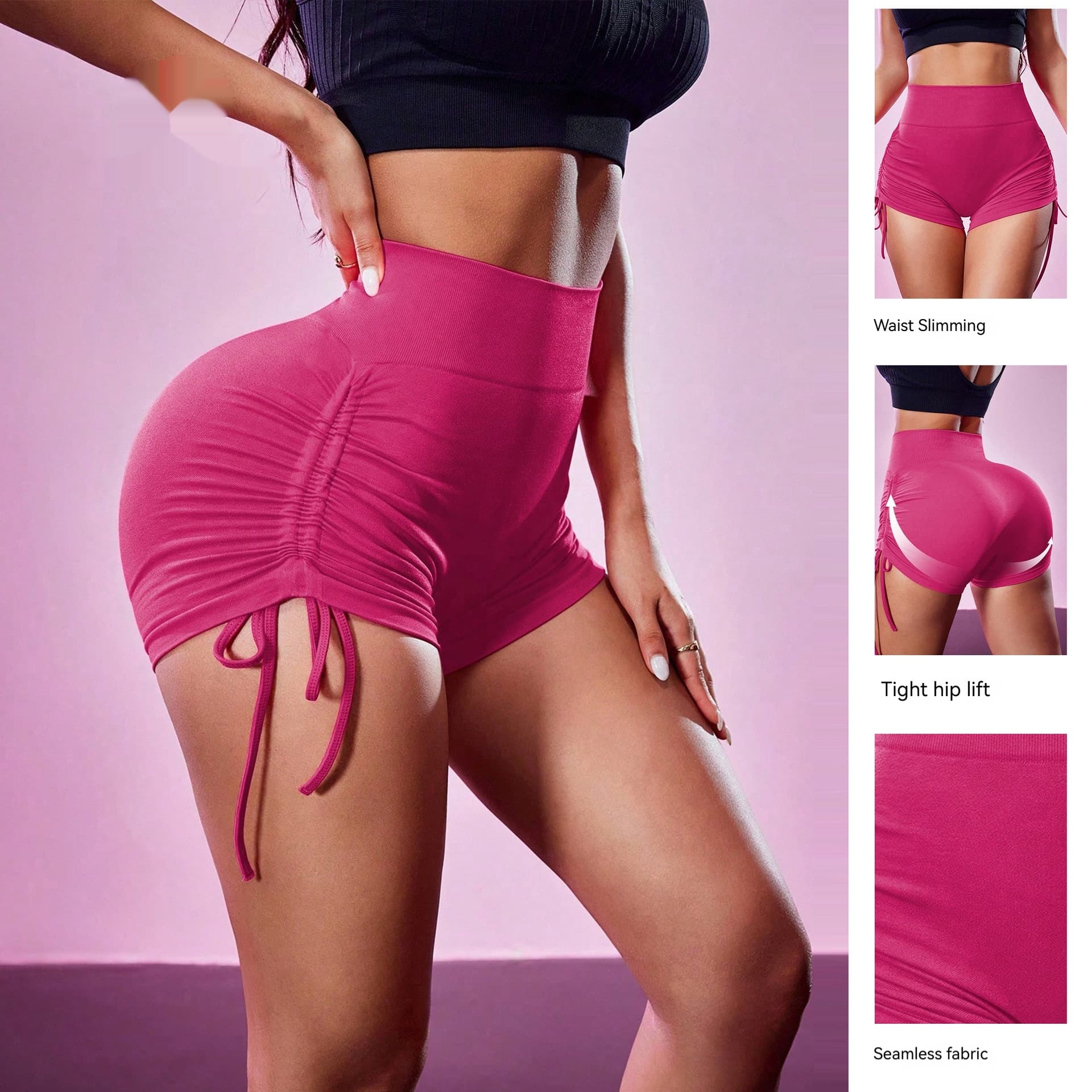 High-Waist Ruched Drawstring Yoga Shorts