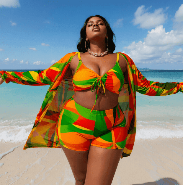 Geometric Three-Piece Swimsuit and Cover Up