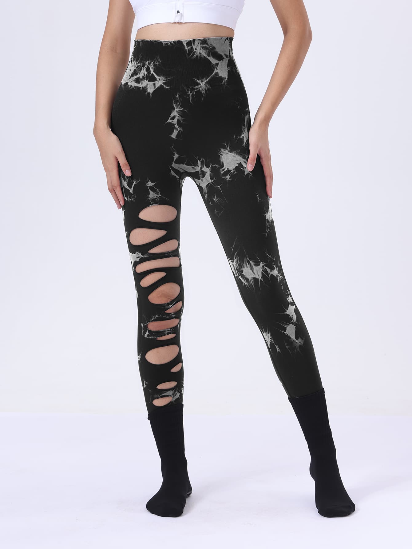 3 Pack Tie Dye Ripped Leggings with Scrunch Butt Lift