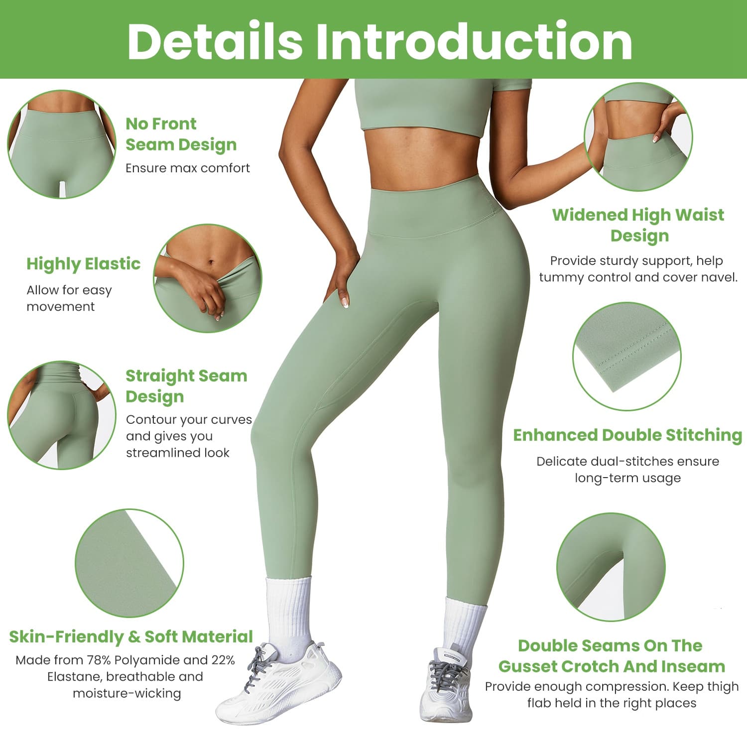 High Waisted Tummy Control Workout Leggings with No Front Seam