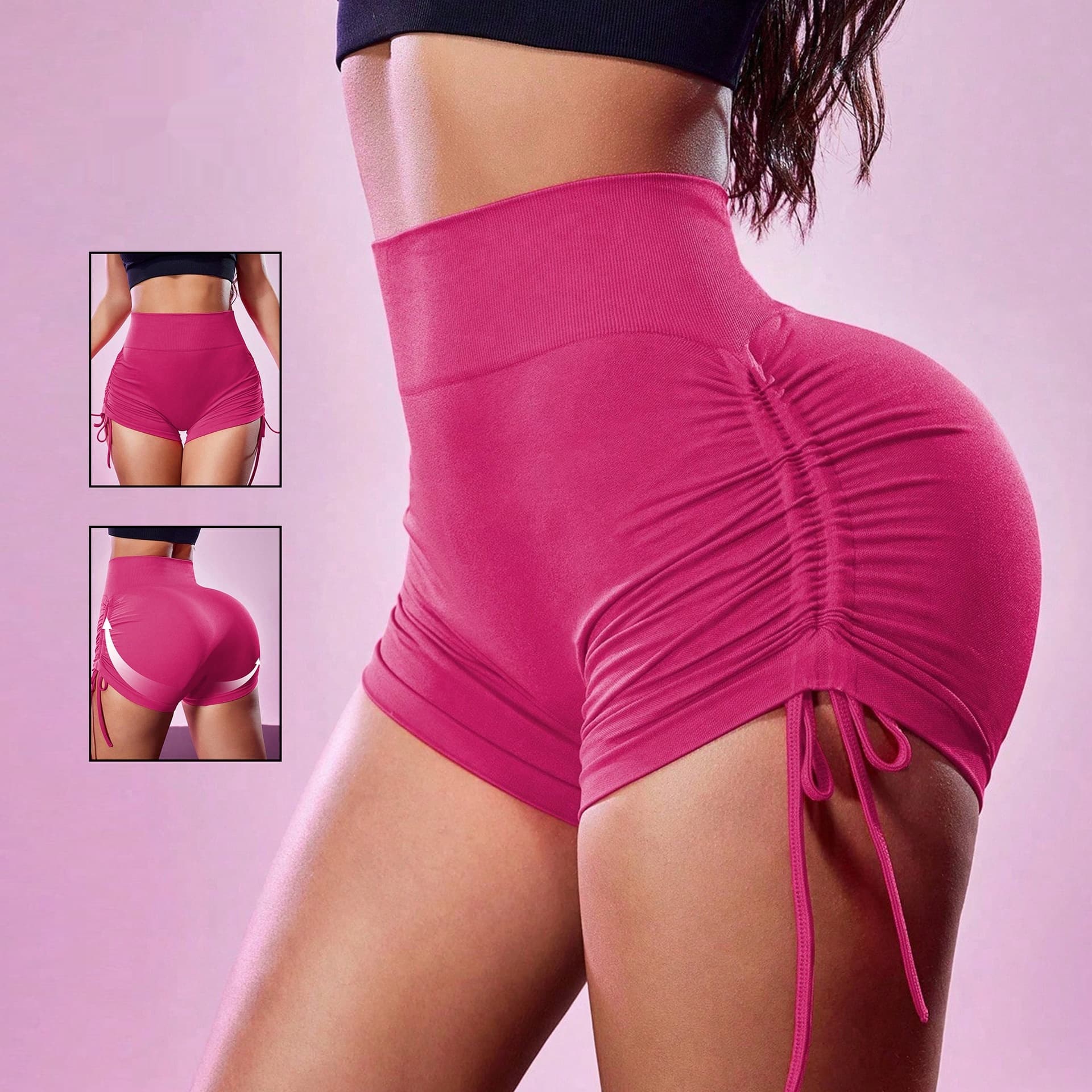 High-Waist Ruched Drawstring Yoga Shorts