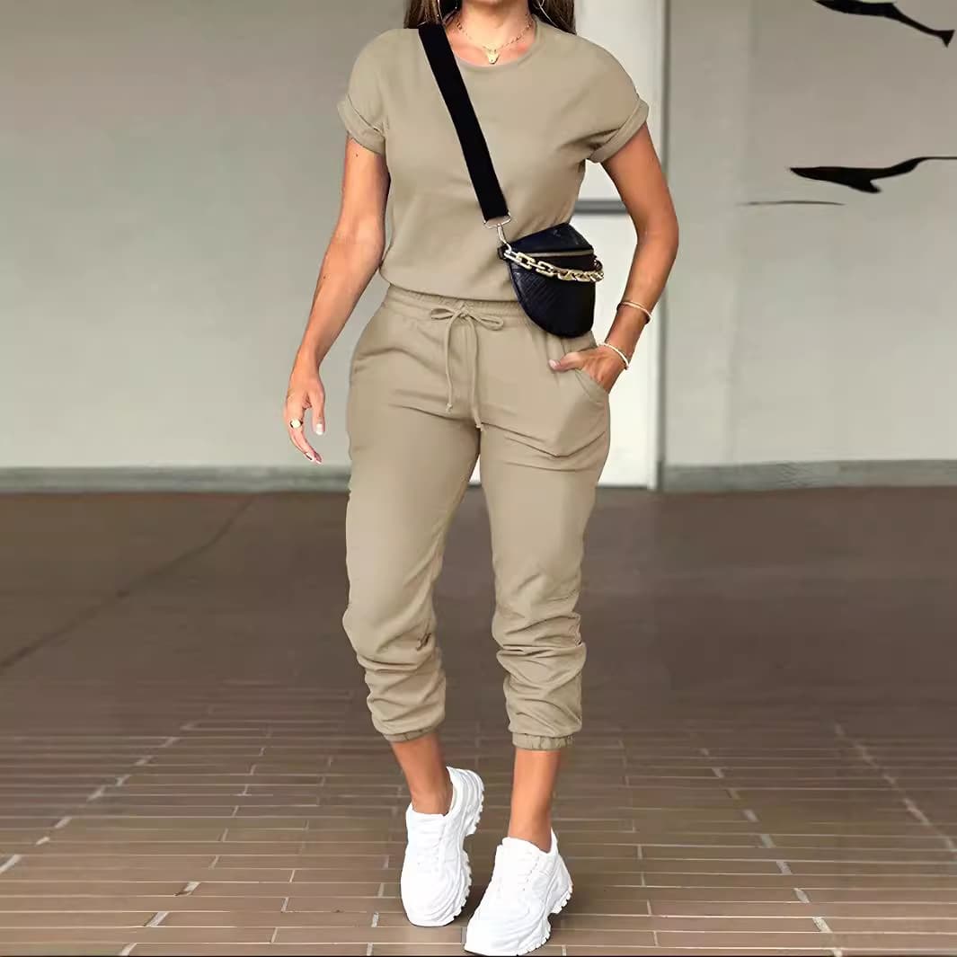 Crew Neck Knit Jogger Two-Piece Set