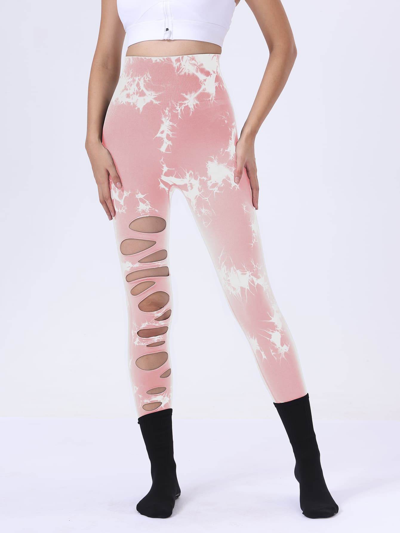 3 Pack Tie Dye Ripped Leggings with Scrunch Butt Lift