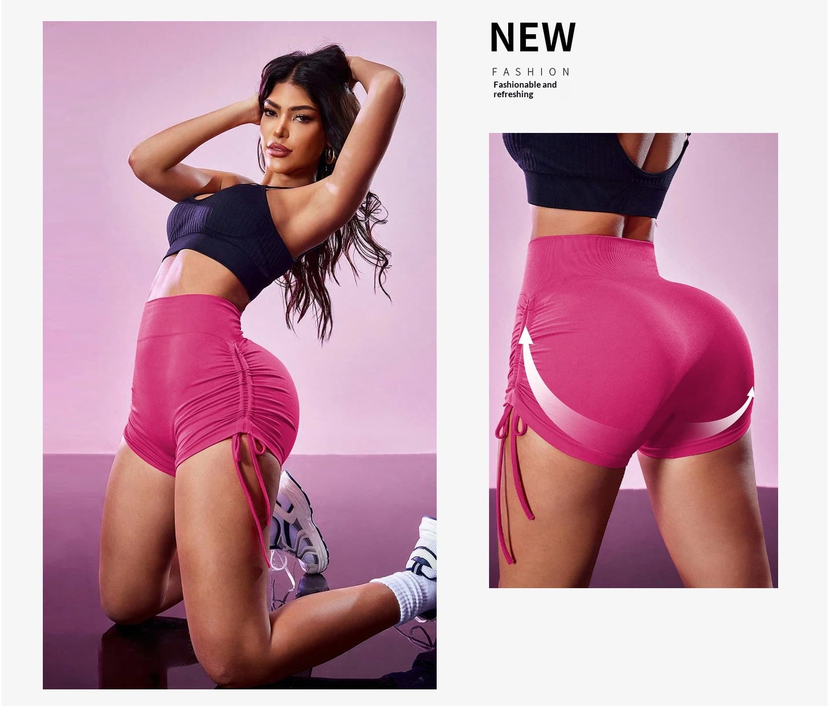 High-Waist Ruched Drawstring Yoga Shorts