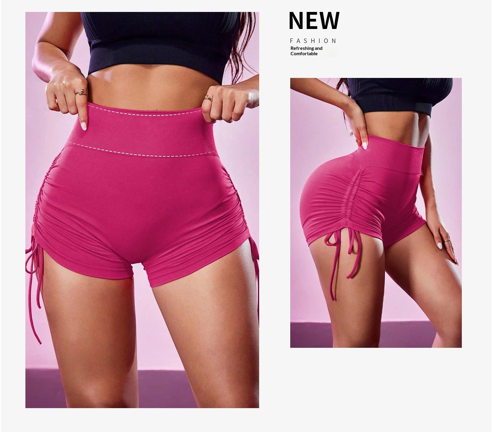 High-Waist Ruched Drawstring Yoga Shorts