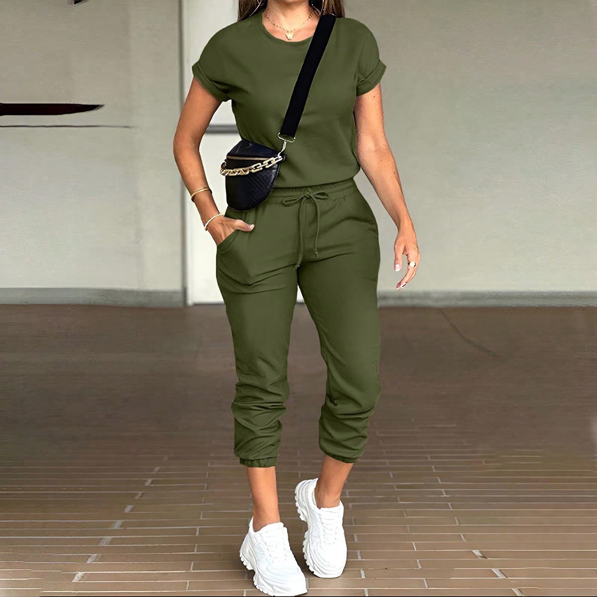 Crew Neck Knit Jogger Two-Piece Set