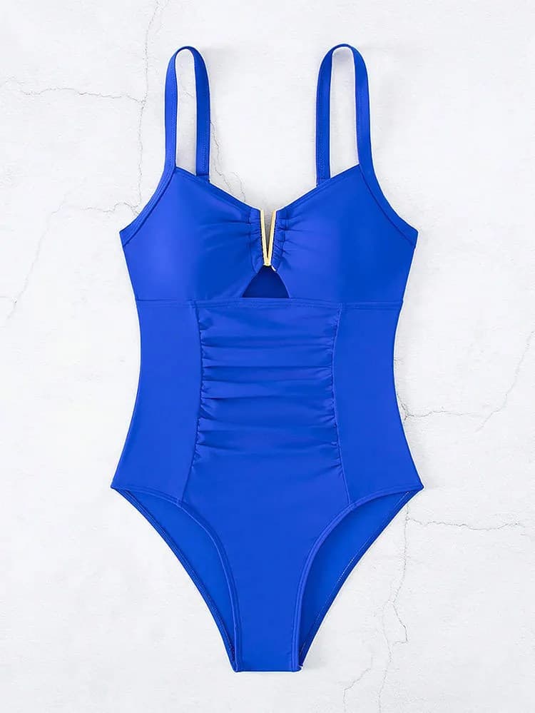 V-Neck Ruched One Piece Swimsuit