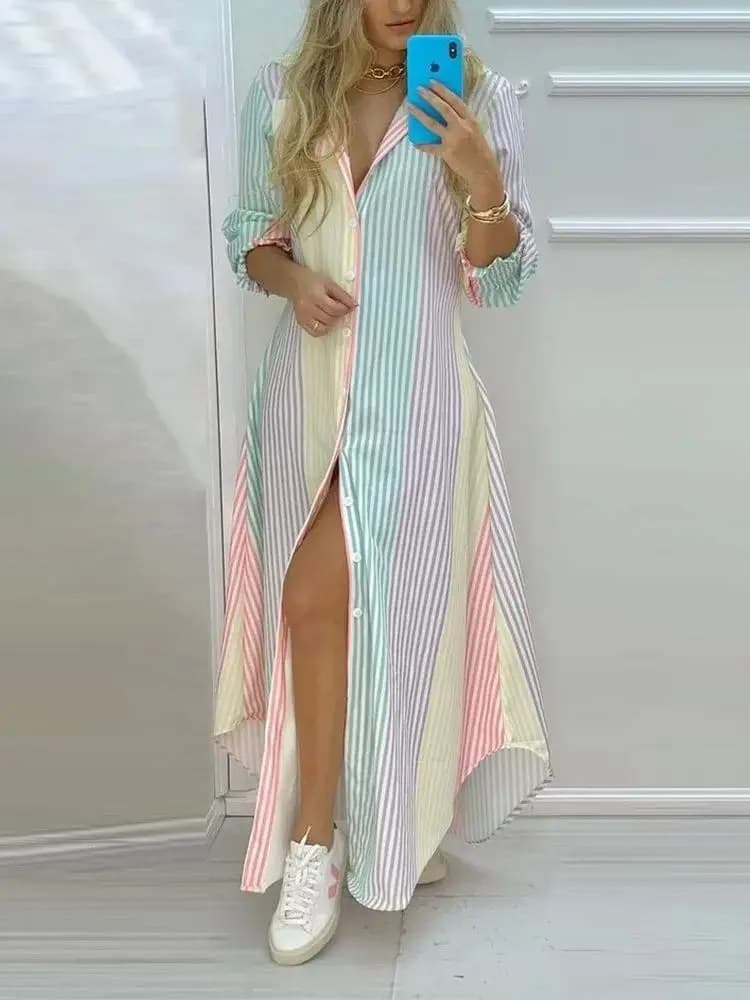 Star Print V-Neck High-Low Maxi Dress
