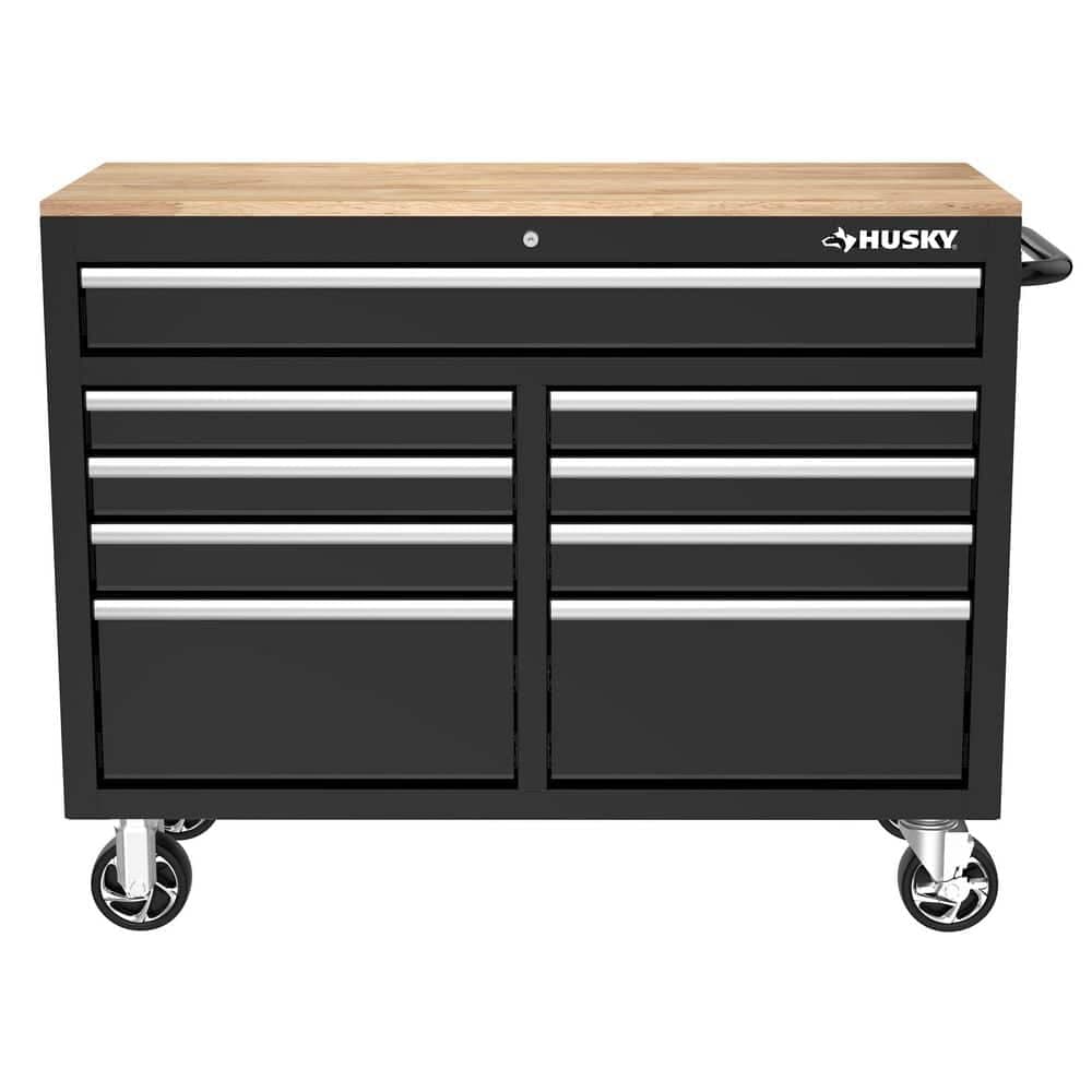 46 in W x 18 in D 9-Drawer Mobile Workbench Cabinet, Gloss Black
