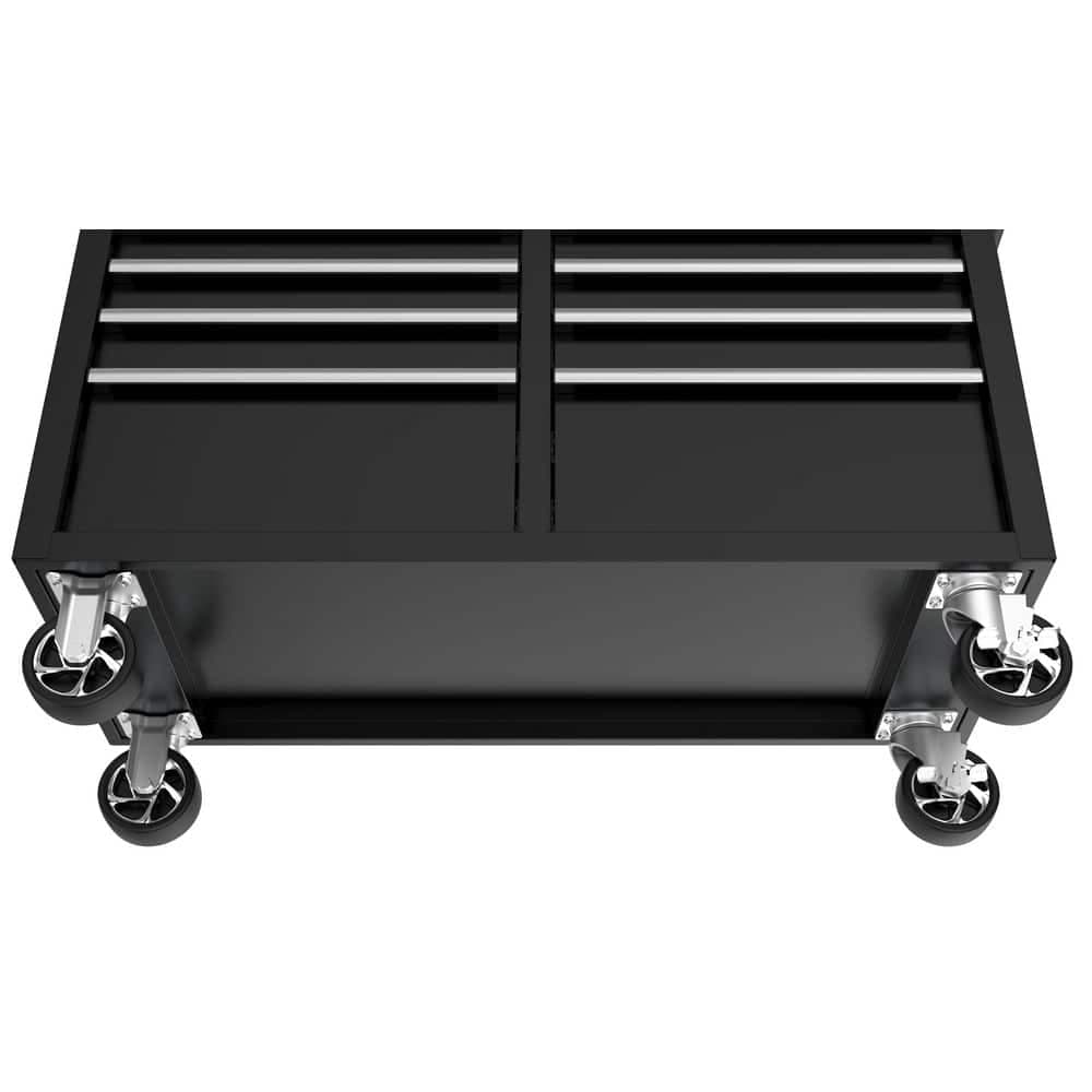 46 in W x 18 in D 9-Drawer Mobile Workbench Cabinet, Gloss Black