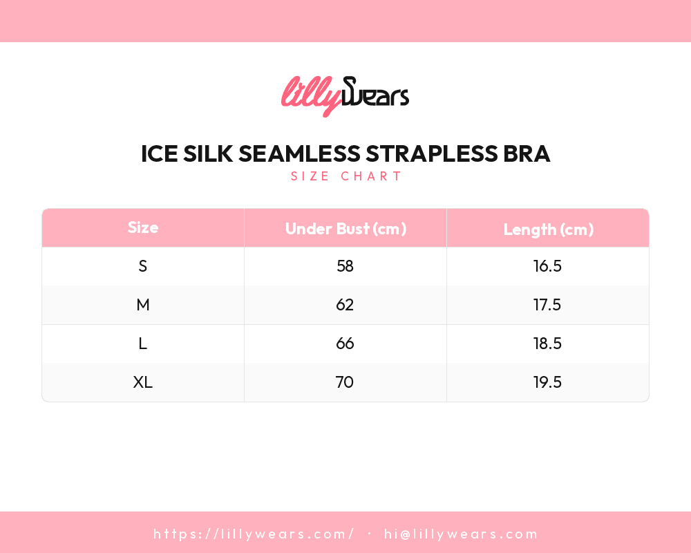 Ice Silk Seamless Strapless Bra size chart