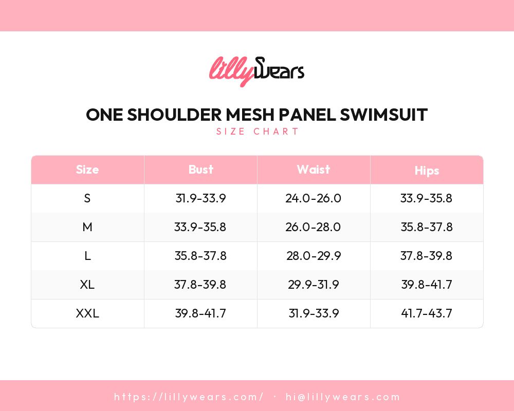 One Shoulder Mesh Panel Swimsuit size chart