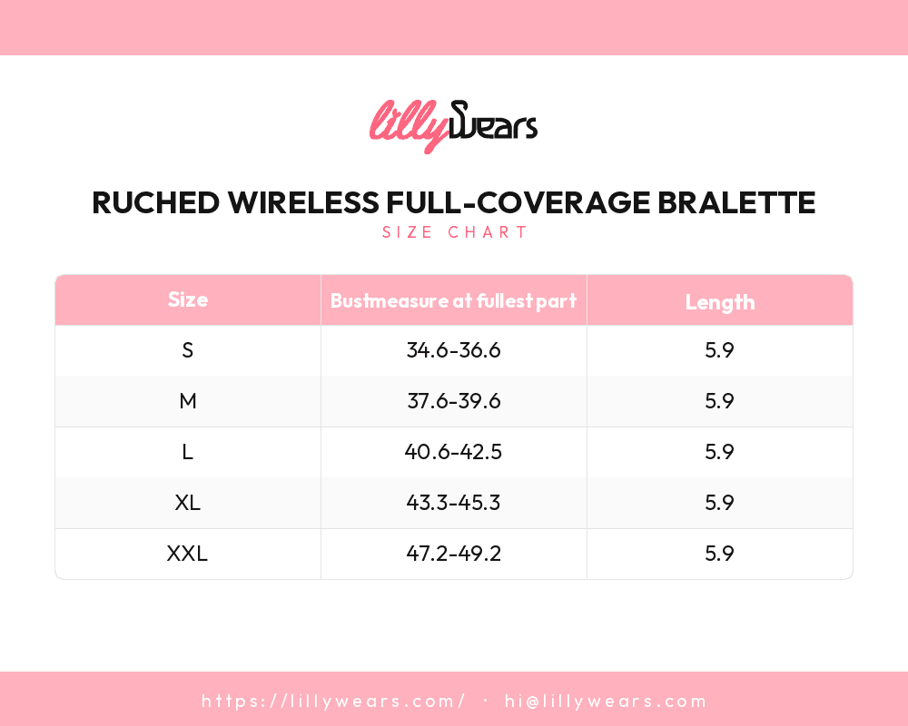 Ruched Wireless Full-Coverage Bralette size chart