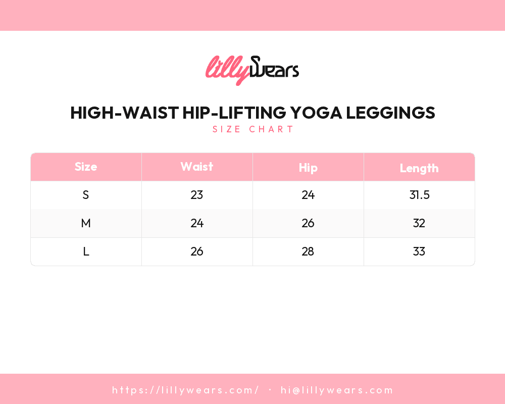 High-Waist Hip-Lifting Yoga Leggings size chart