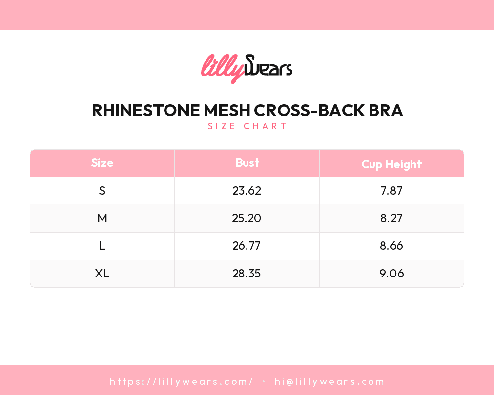 Rhinestone Mesh Cross-Back Bra size chart
