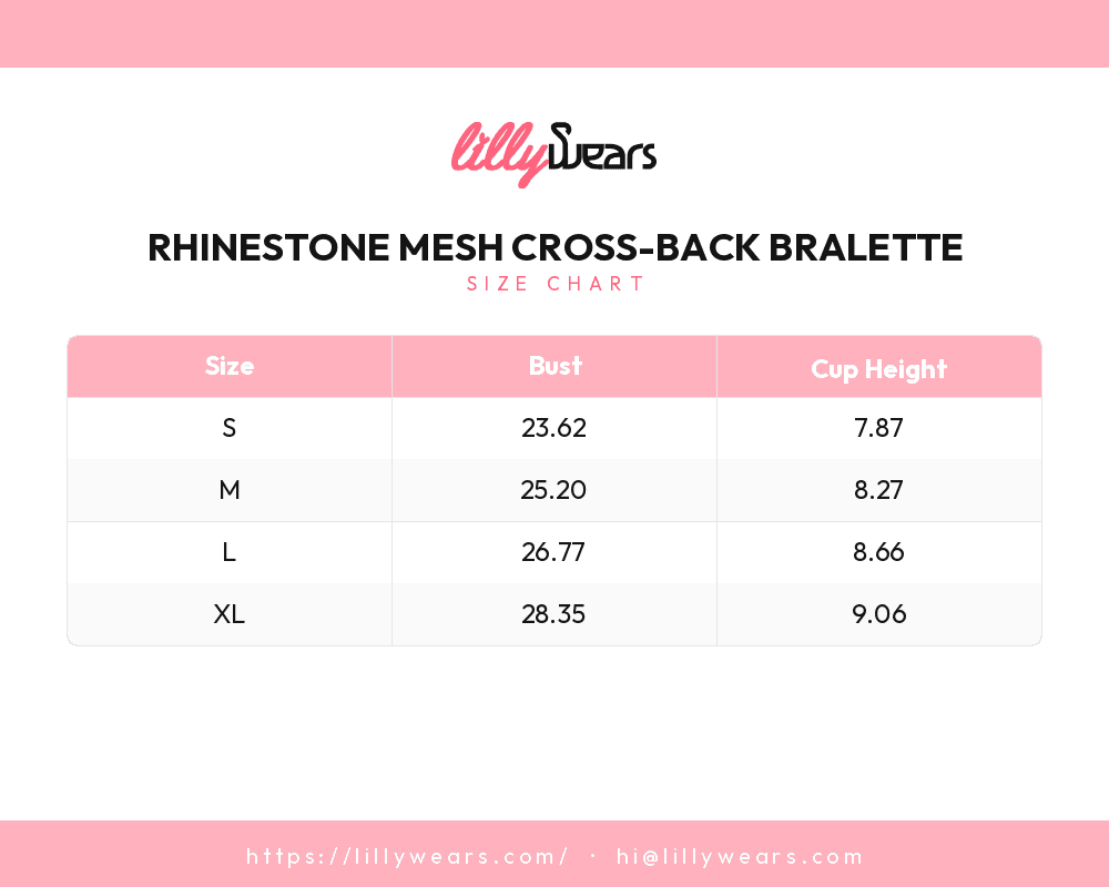 Rhinestone Mesh Cross-Back Bralette size chart