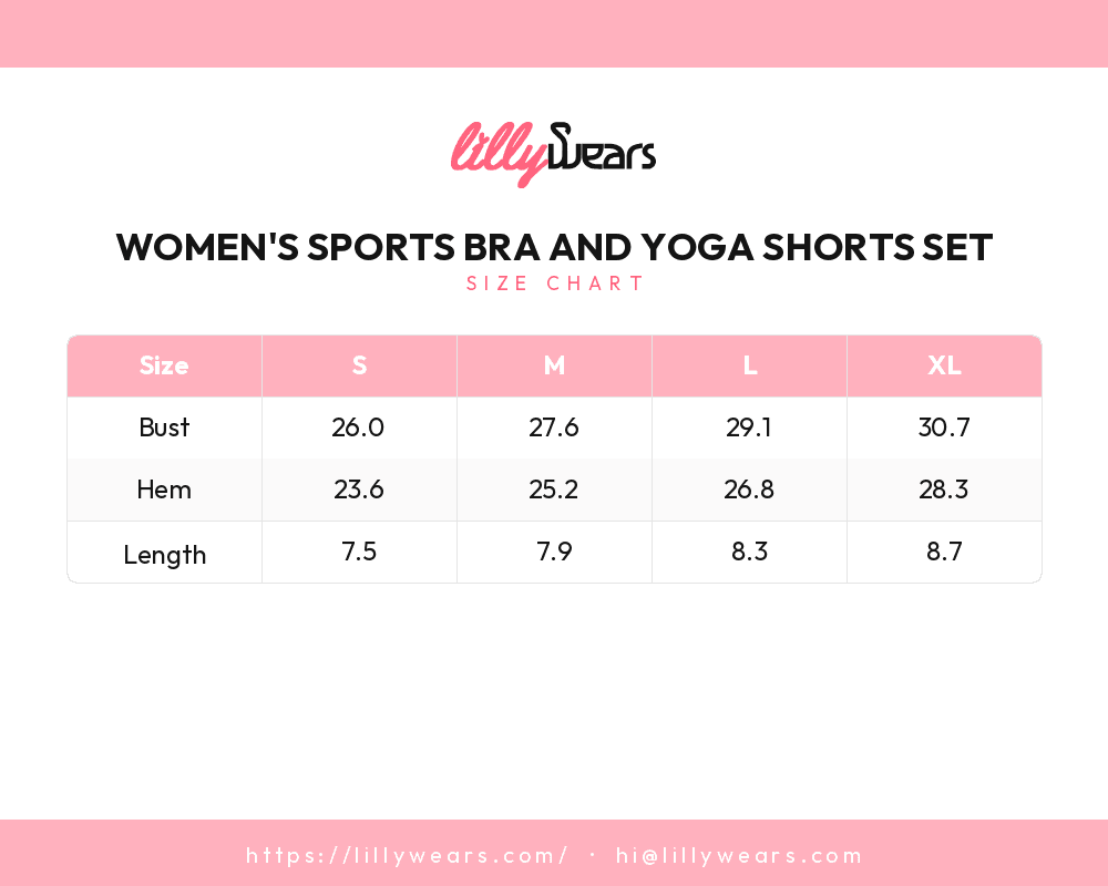 Women's Sports Bra and Yoga Shorts Set size chart