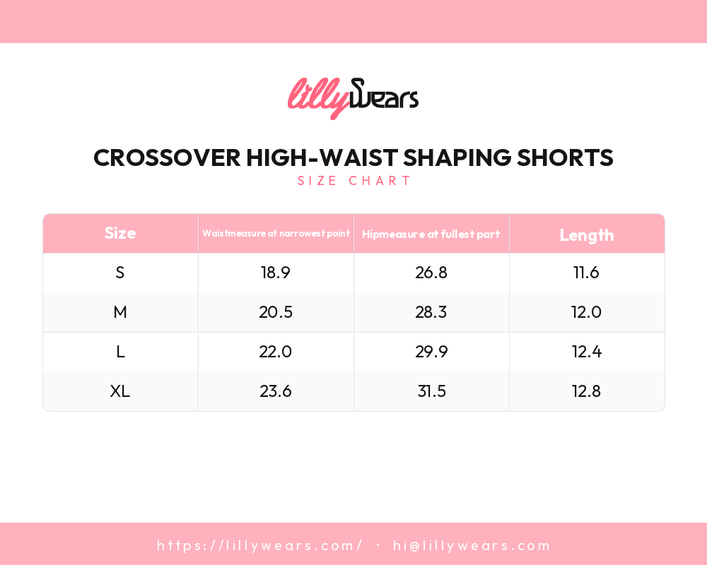 Crossover High-Waist Shaping Shorts size chart
