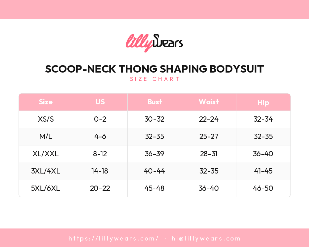 Scoop-Neck Thong Shaping Bodysuit size chart