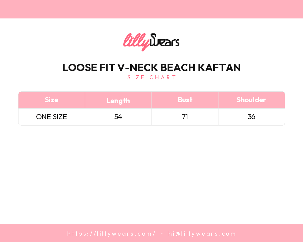 Loose Fit V-Neck Beach Kaftan size chart