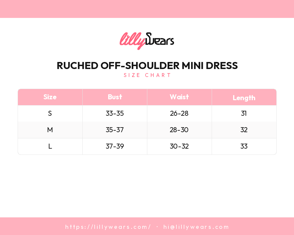 Ruched Off-Shoulder Mini Dress size chart