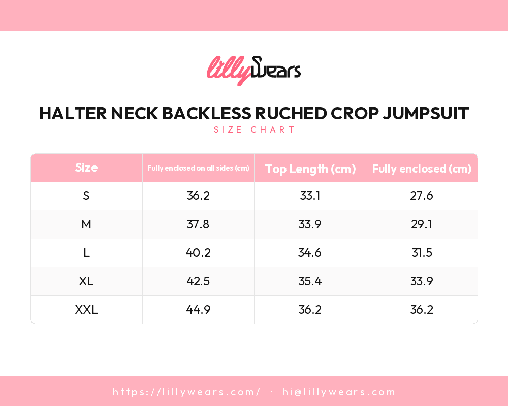 Halter Neck Backless Ruched Crop Jumpsuit size chart