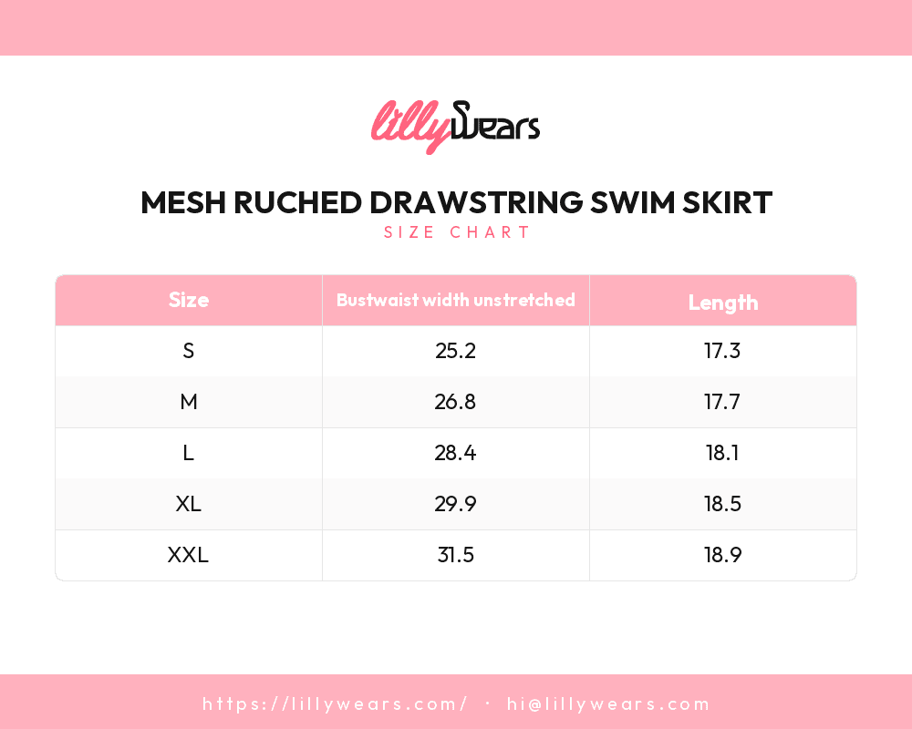 Mesh Ruched Drawstring Swim Skirt size chart