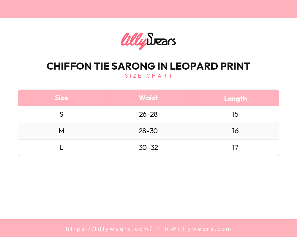 Chiffon Tie Sarong in Leopard Print size chart