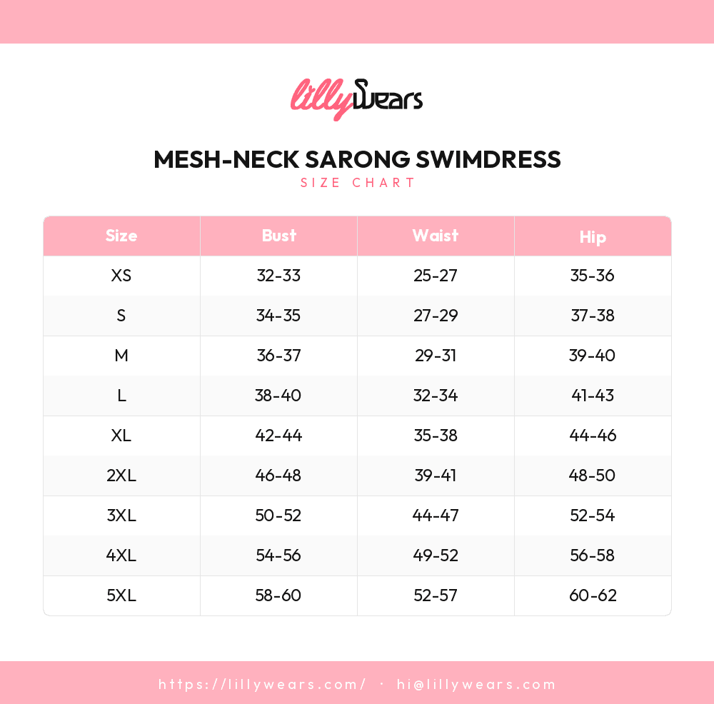Mesh-Neck Sarong Swimdress size chart
