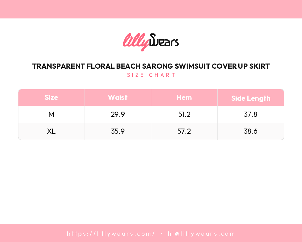 Transparent Floral Beach Sarong Swimsuit Cover Up Skirt size chart