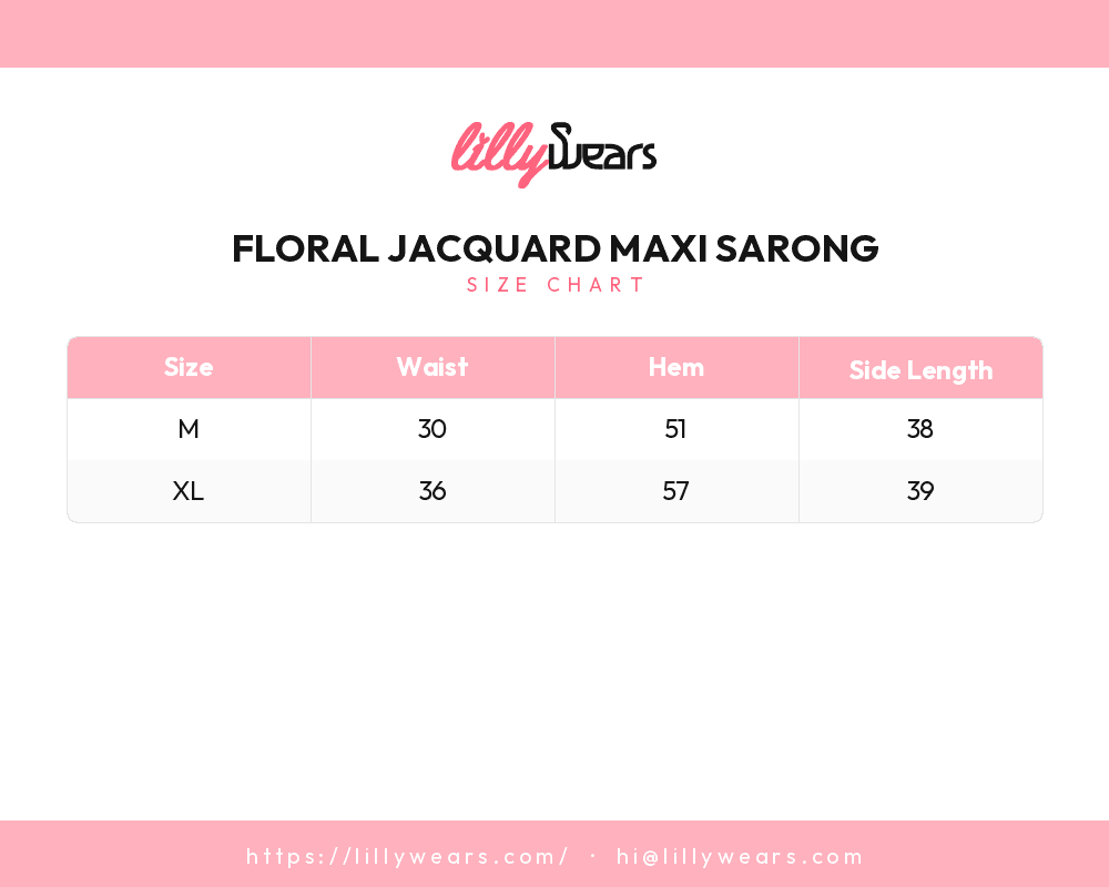 Floral Jacquard Maxi Sarong size chart