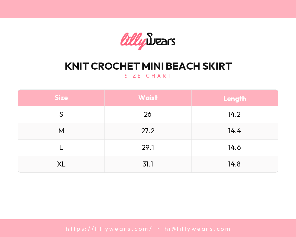 Knit Crochet Mini Beach Skirt size chart