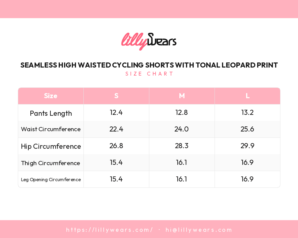 Seamless High Waisted Cycling Shorts with Tonal Leopard Print size chart