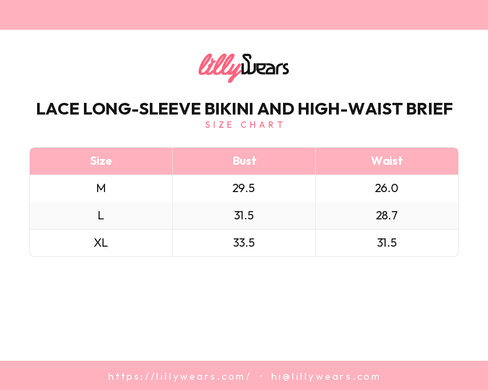 Lace Long-Sleeve Bikini and High-Waist Brief size chart