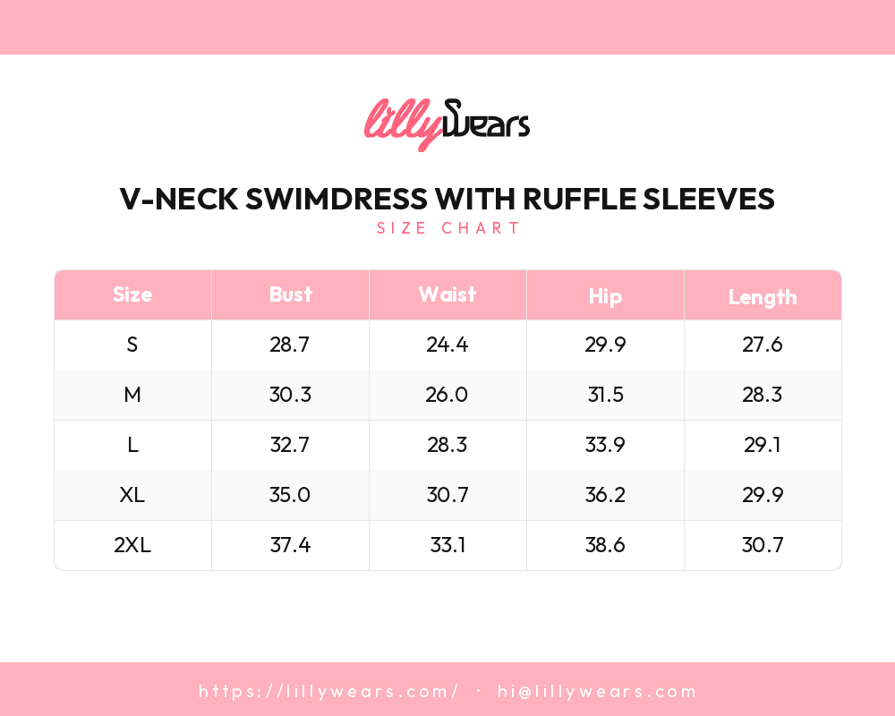 V-Neck Swimdress with Ruffle Sleeves size chart